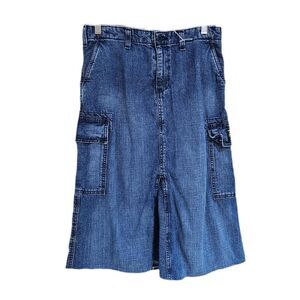 90s y2k streetwear grunge denim cargo midi skirt